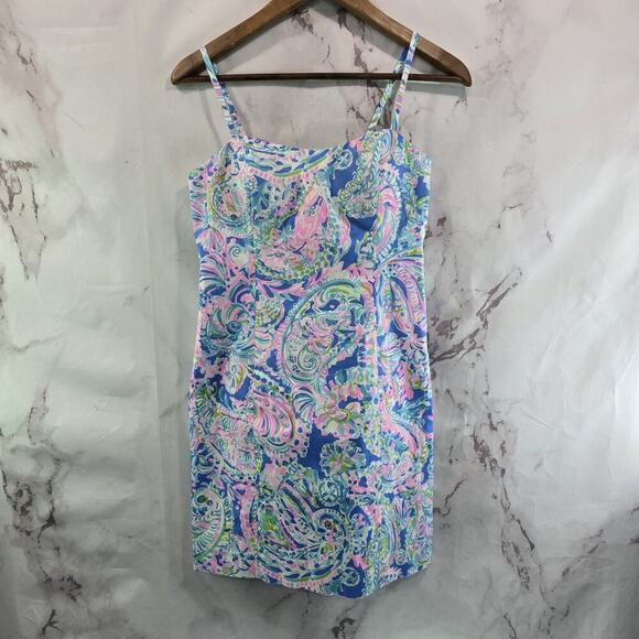 Lilly Pulitzer Dress Womens 2 Blue Pink Shelli Mini Knot Twist Multi Dream Team